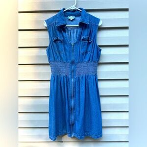 J Gee | Dresses | Vtg 9s Denim Jean Dress J Gee Full Zip Ruched Mini Y2k Western Festival